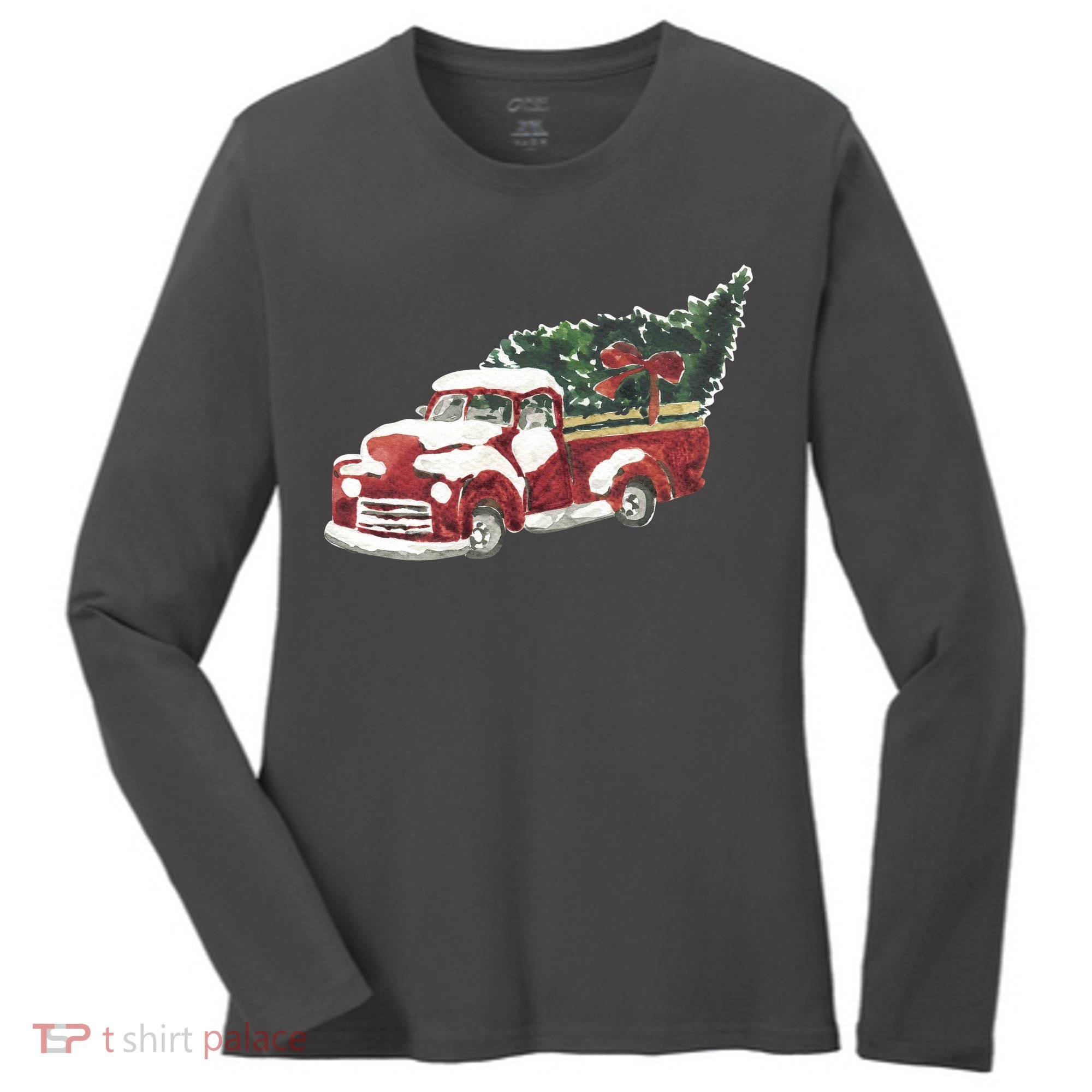 Retro Christmas Holiday Truck Women's Long Sleeve Shirt