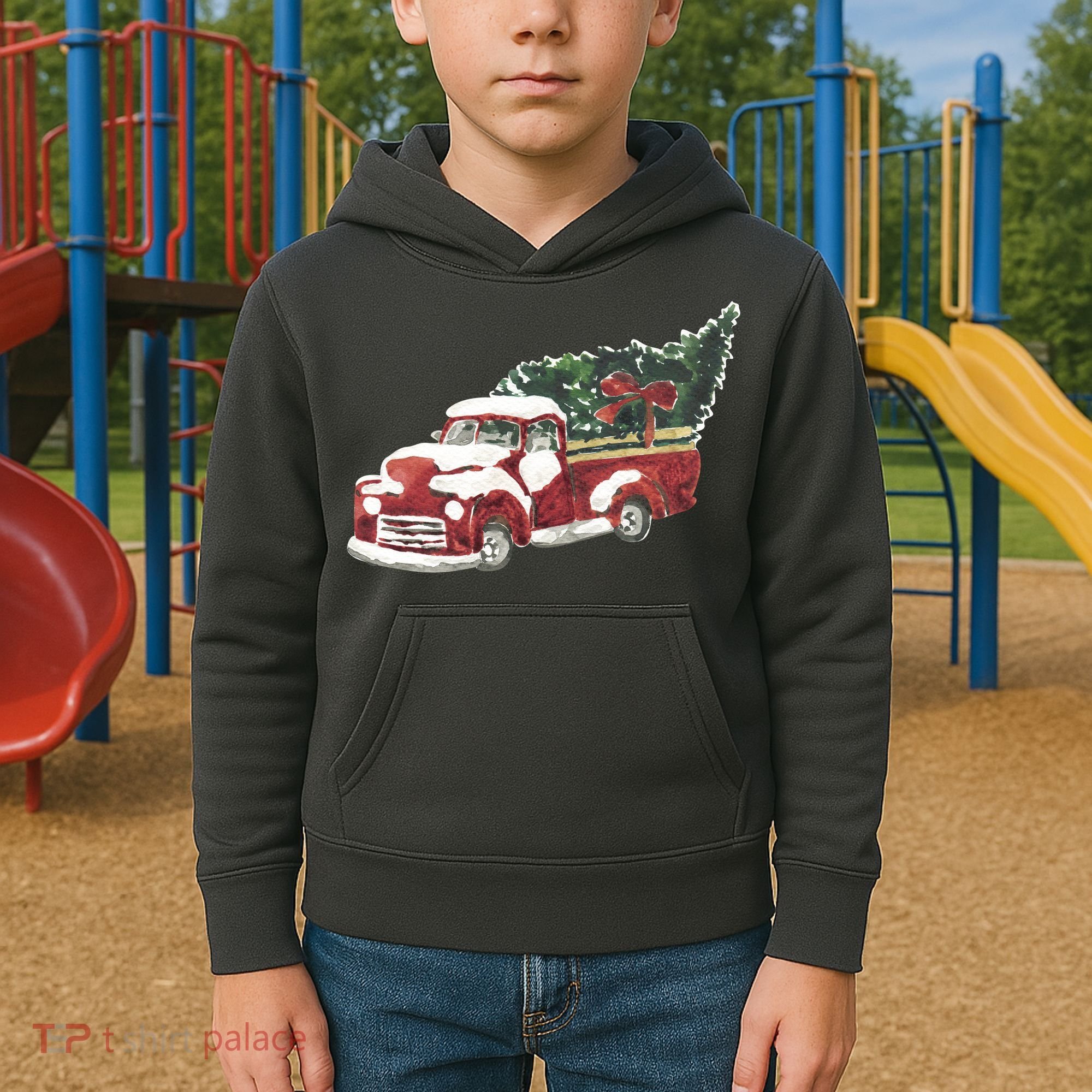 Retro Christmas Holiday Truck Kids Hoodie