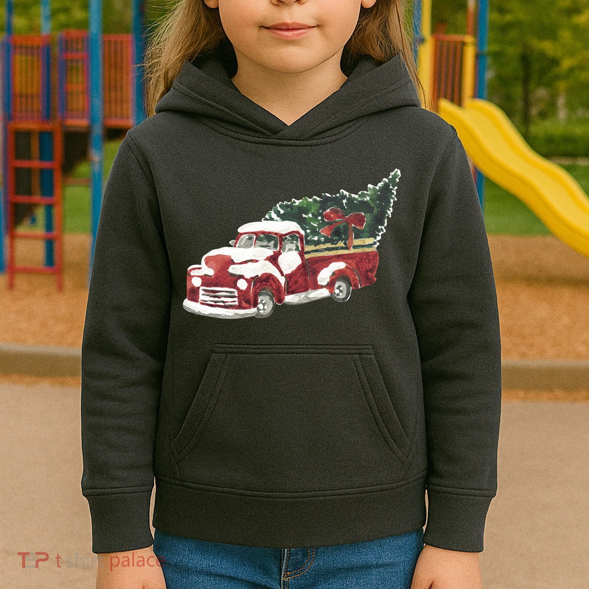 Retro Christmas Holiday Truck Kids Hoodie