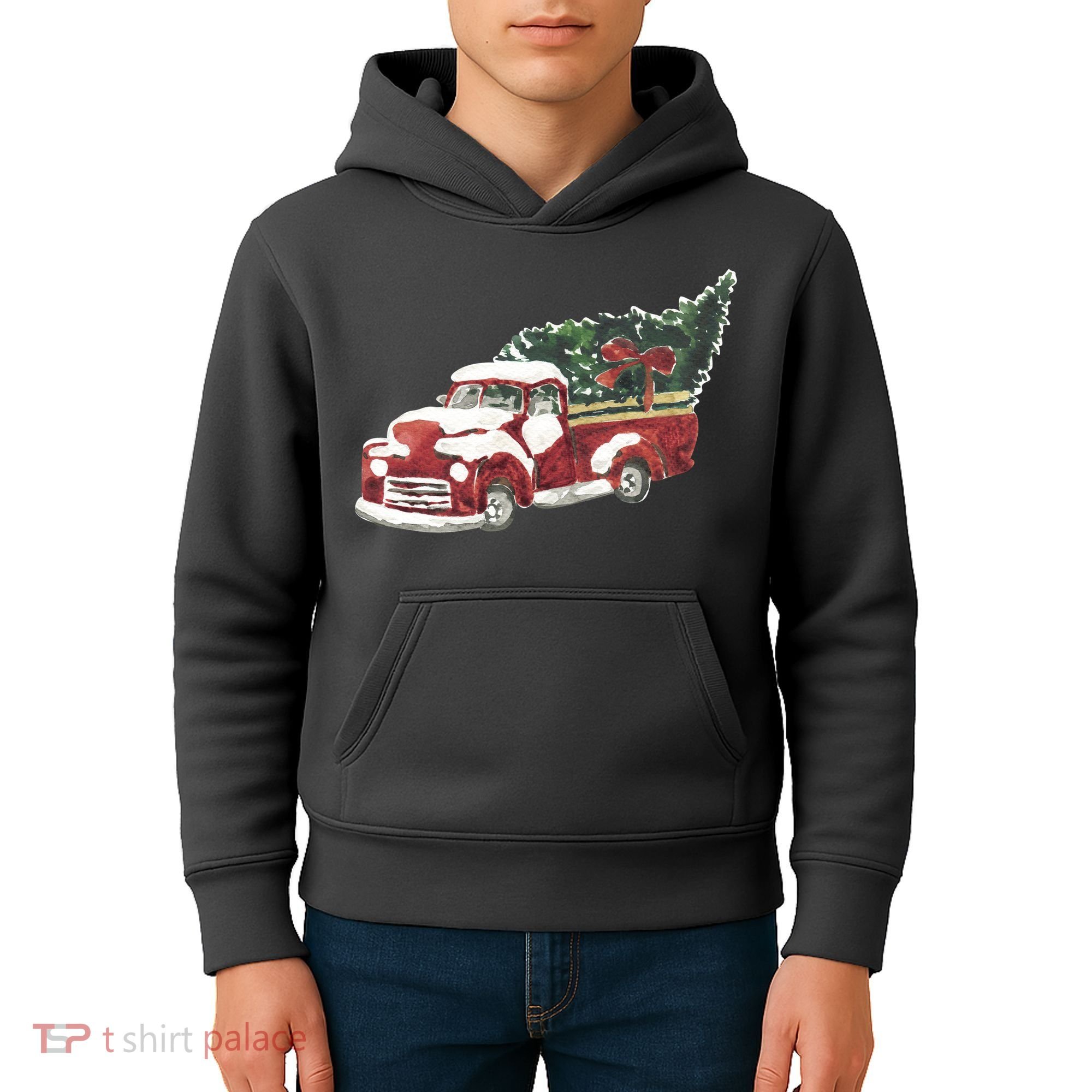 Retro Christmas Holiday Truck Kids Hoodie