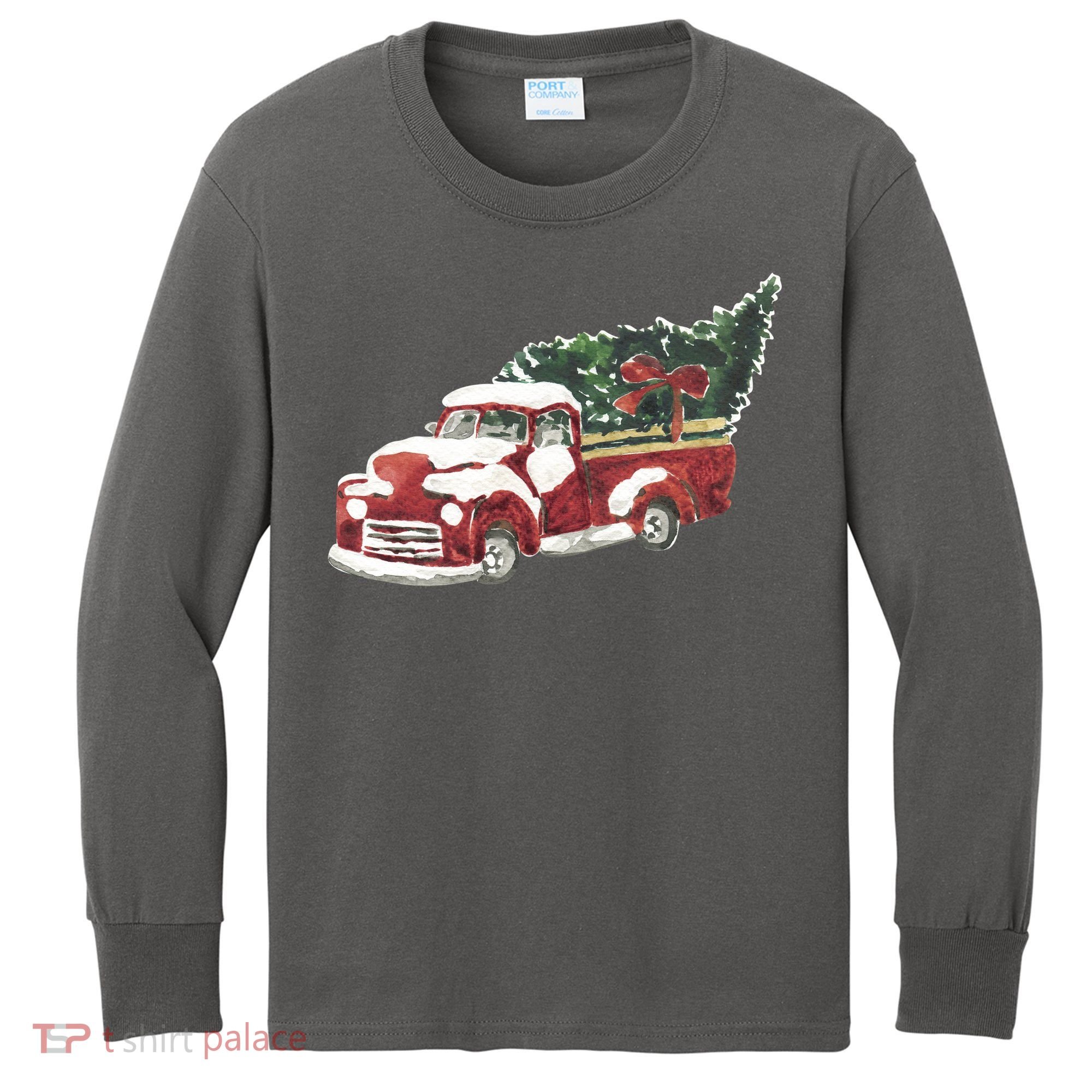 Retro Christmas Holiday Truck Kids Long Sleeve Shirt