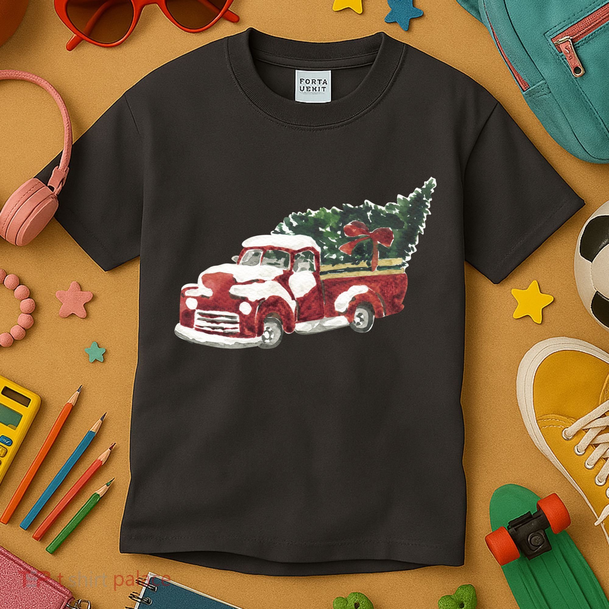 Retro Christmas Holiday Truck Kids T-Shirt