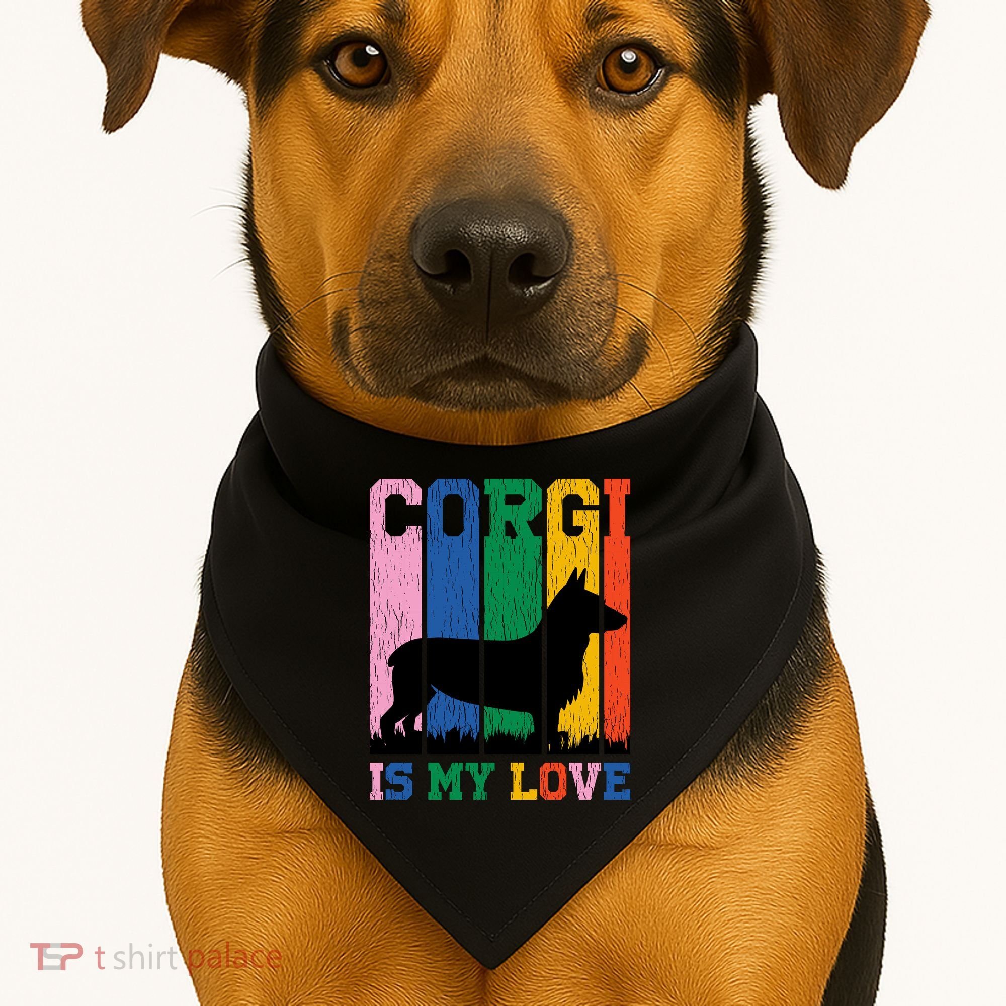 Retro Corgi Is My Love USA-Made Doggie Bandana
