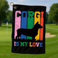 Retro Corgi Is My Love Golf Towel thumb 1