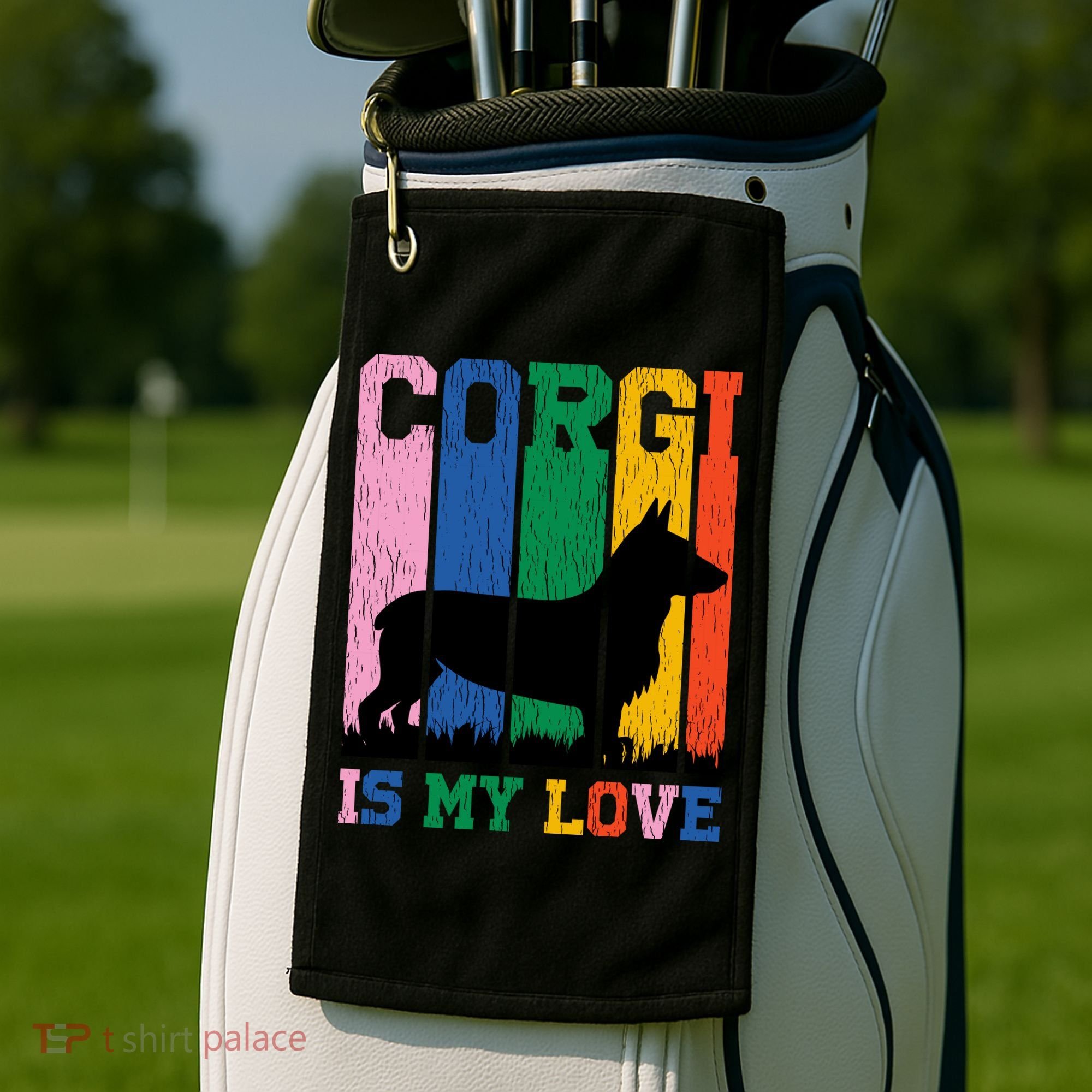 Retro Corgi Is My Love Golf Towel