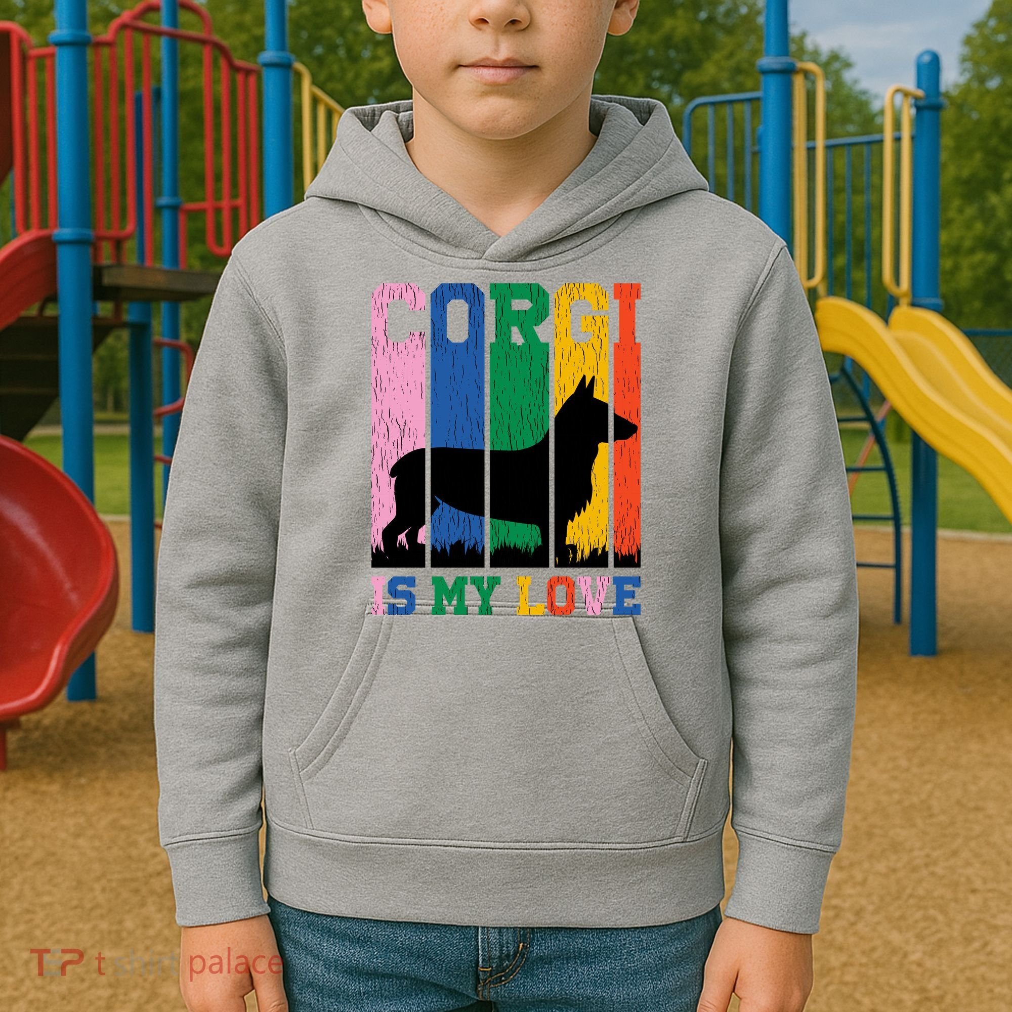 Retro Corgi Is My Love Kids Hoodie