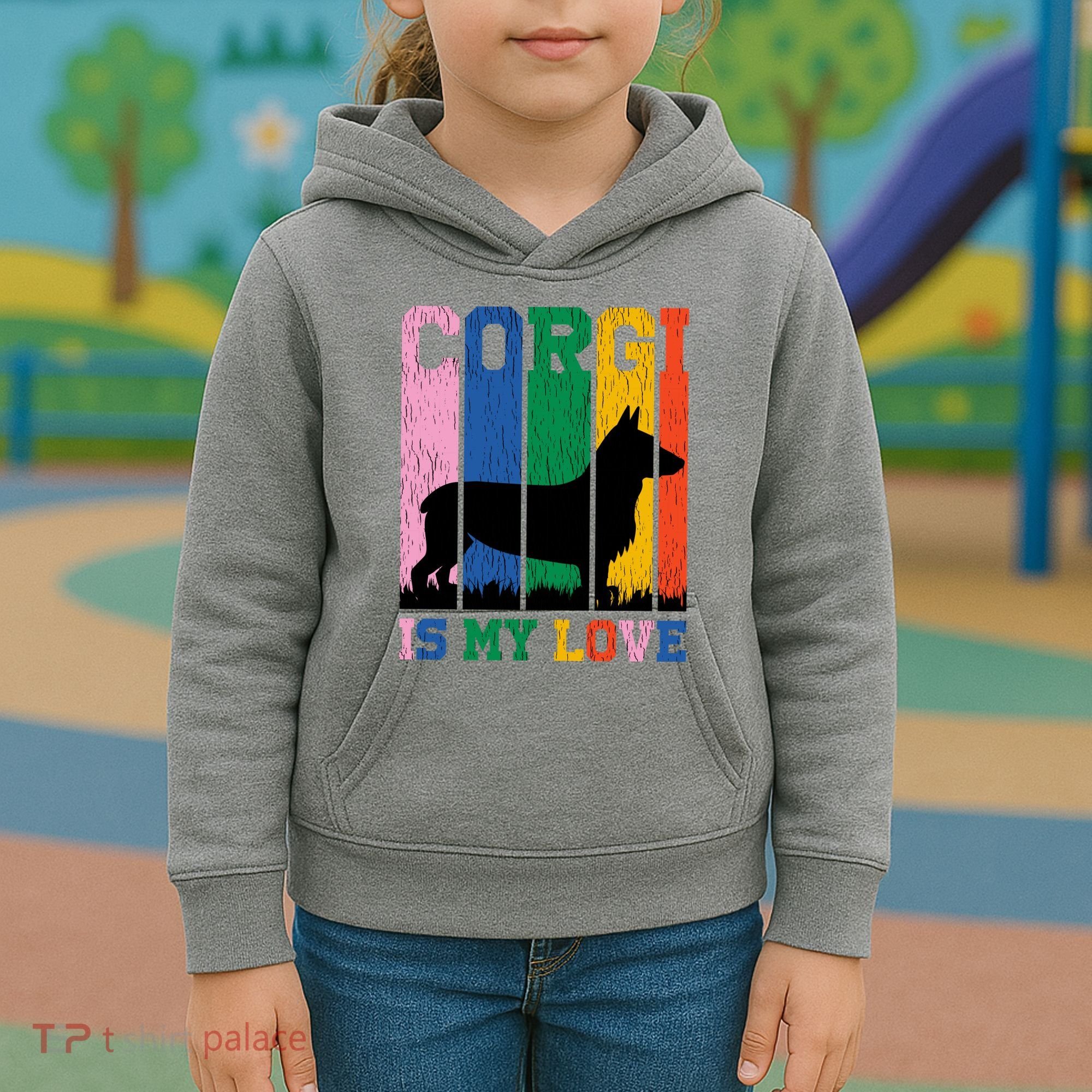 Retro Corgi Is My Love Kids Hoodie