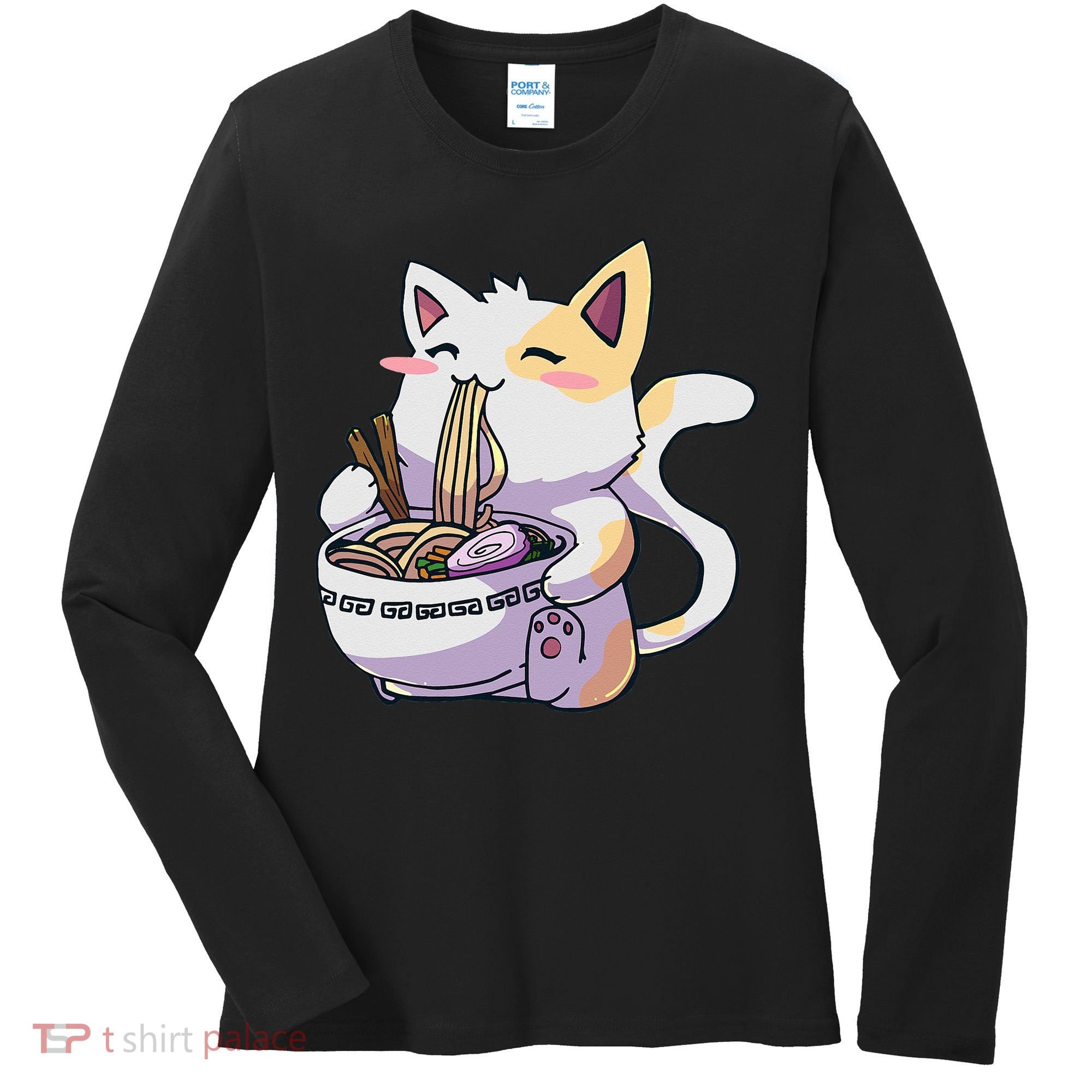 Ramen Cat Kawaii Anime Japanese Kawaii Neko Women's Long Sleeve Shirt