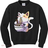 Ramen Cat Kawaii Anime Japanese Kawaii Neko Kids Sweatshirt thumb 0