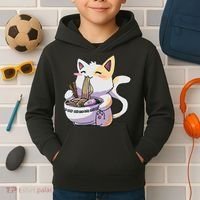 Ramen Cat Kawaii Anime Japanese Kawaii Neko Kids Hoodie thumb 2