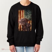 Retro Chocolate Lab With Usa Flag Gift Chocolate Lab Dad Mom Women's Sweatshirt thumb 0