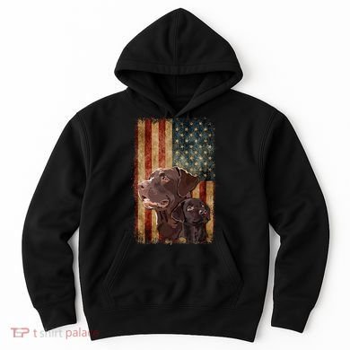 Retro Chocolate Lab With Usa Flag Gift Chocolate Lab Dad Mom Hoodie