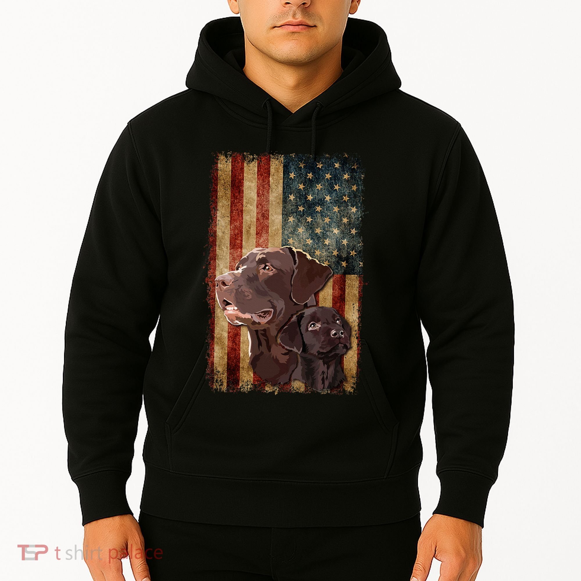 Retro Chocolate Lab With Usa Flag Gift Chocolate Lab Dad Mom Hoodie