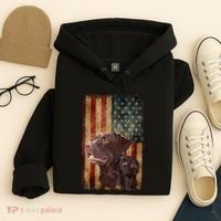 Retro Chocolate Lab With Usa Flag Gift Chocolate Lab Dad Mom Hoodie thumb 4