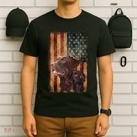 Retro Chocolate Lab With Usa Flag Gift Chocolate Lab Dad Mom T-Shirt thumb 6