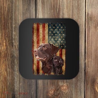 Retro Chocolate Lab With Usa Flag Gift Chocolate Lab Dad Mom Coaster