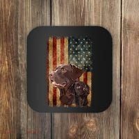 Retro Chocolate Lab With Usa Flag Gift Chocolate Lab Dad Mom Coaster thumb 0