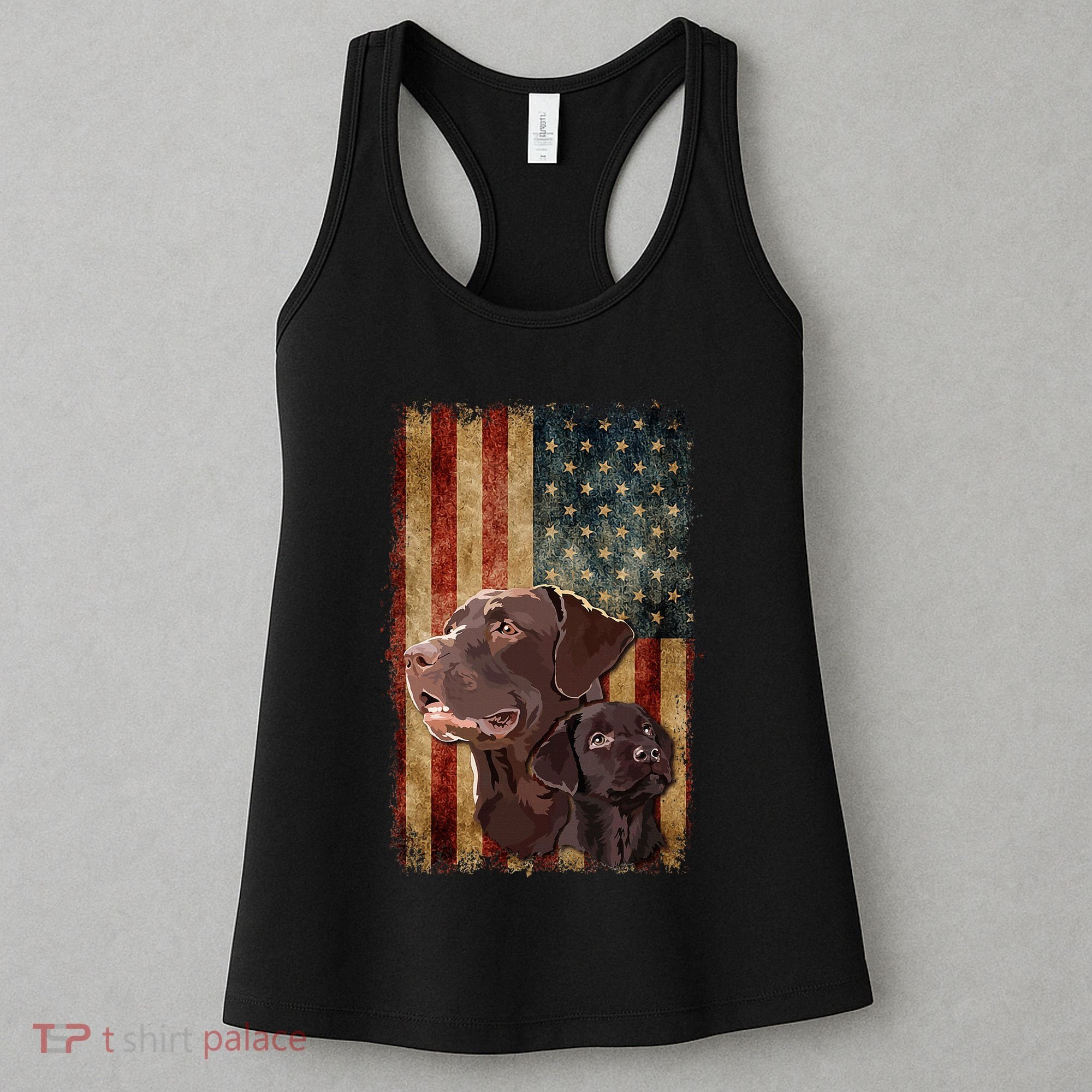 Retro Chocolate Lab With Usa Flag Gift Chocolate Lab Dad Mom Women's Tank Top