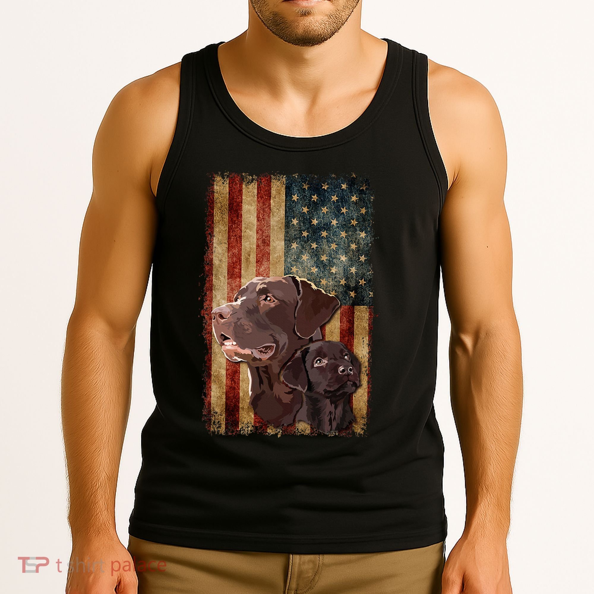 Retro Chocolate Lab With Usa Flag Gift Chocolate Lab Dad Mom Tank Top