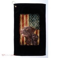 Retro Chocolate Lab With Usa Flag Gift Chocolate Lab Dad Mom Golf Towel thumb 0