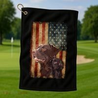 Retro Chocolate Lab With Usa Flag Gift Chocolate Lab Dad Mom Golf Towel thumb 1