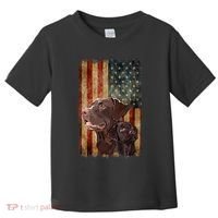 Retro Chocolate Lab With Usa Flag Gift Chocolate Lab Dad Mom Toddler T-Shirt thumb 0