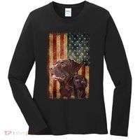 Retro Chocolate Lab With Usa Flag Gift Chocolate Lab Dad Mom Women's Long Sleeve Shirt thumb 0