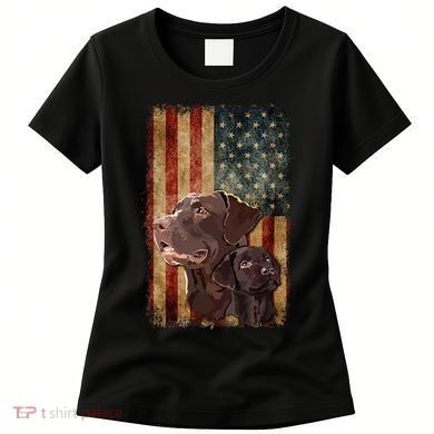 Retro Chocolate Lab With Usa Flag Gift Chocolate Lab Dad Mom Women's T-Shirt