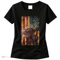 Retro Chocolate Lab With Usa Flag Gift Chocolate Lab Dad Mom Women's T-Shirt thumb 0