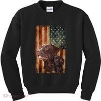 Retro Chocolate Lab With Usa Flag Gift Chocolate Lab Dad Mom Kids Sweatshirt thumb 0