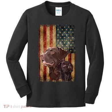 Retro Chocolate Lab With Usa Flag Gift Chocolate Lab Dad Mom Kids Long Sleeve Shirt