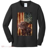 Retro Chocolate Lab With Usa Flag Gift Chocolate Lab Dad Mom Kids Long Sleeve Shirt thumb 0