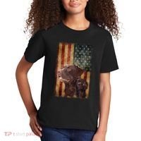 Retro Chocolate Lab With Usa Flag Gift Chocolate Lab Dad Mom Kids T-Shirt thumb 2