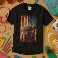 Retro Chocolate Lab With Usa Flag Gift Chocolate Lab Dad Mom Kids T-Shirt thumb 3