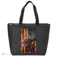 Retro Chocolate Lab With Usa Flag Gift Chocolate Lab Dad Mom Tote Bag thumb 0