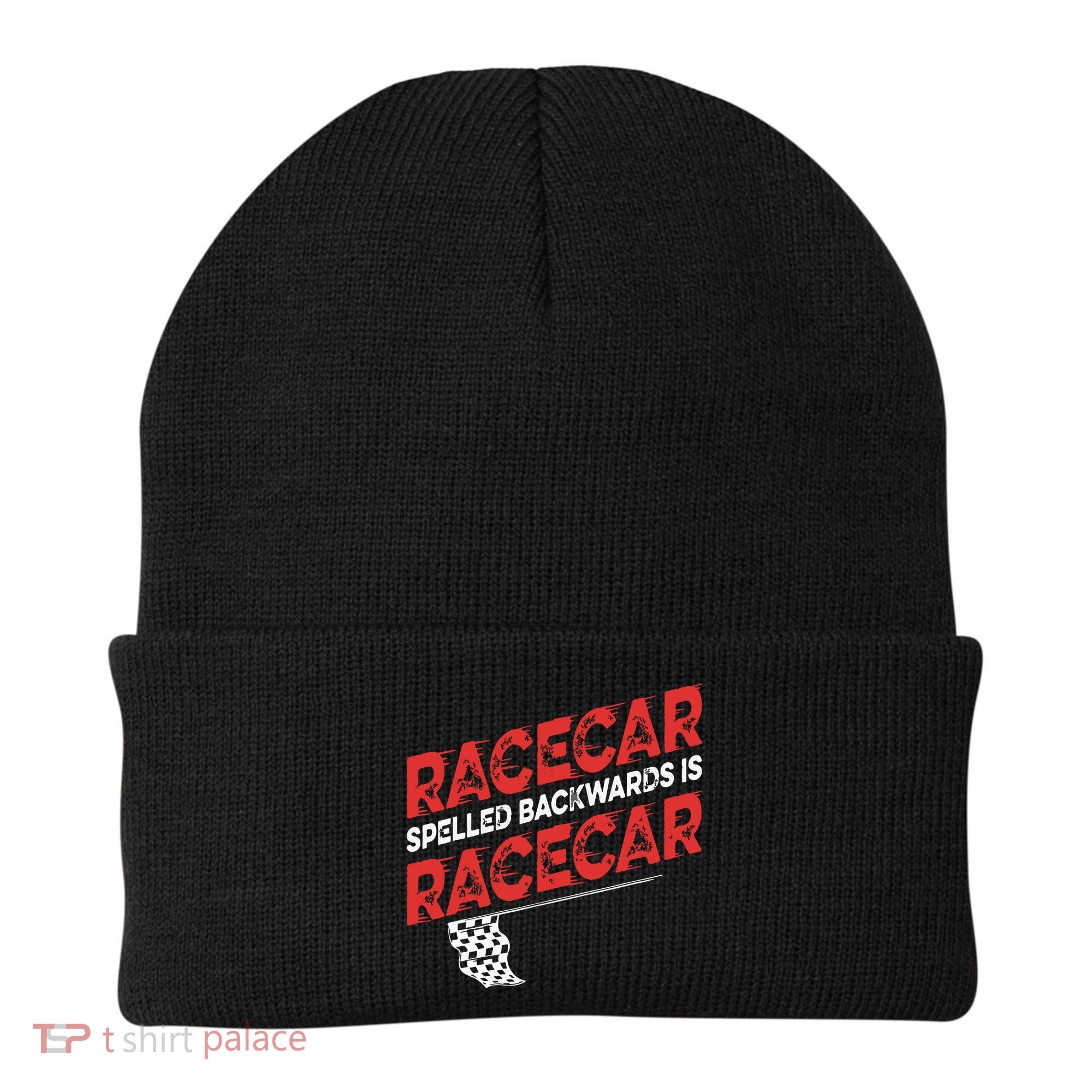 Race Car Lovers Car Racing Apparel Racecar Spelled Backwards Beanie