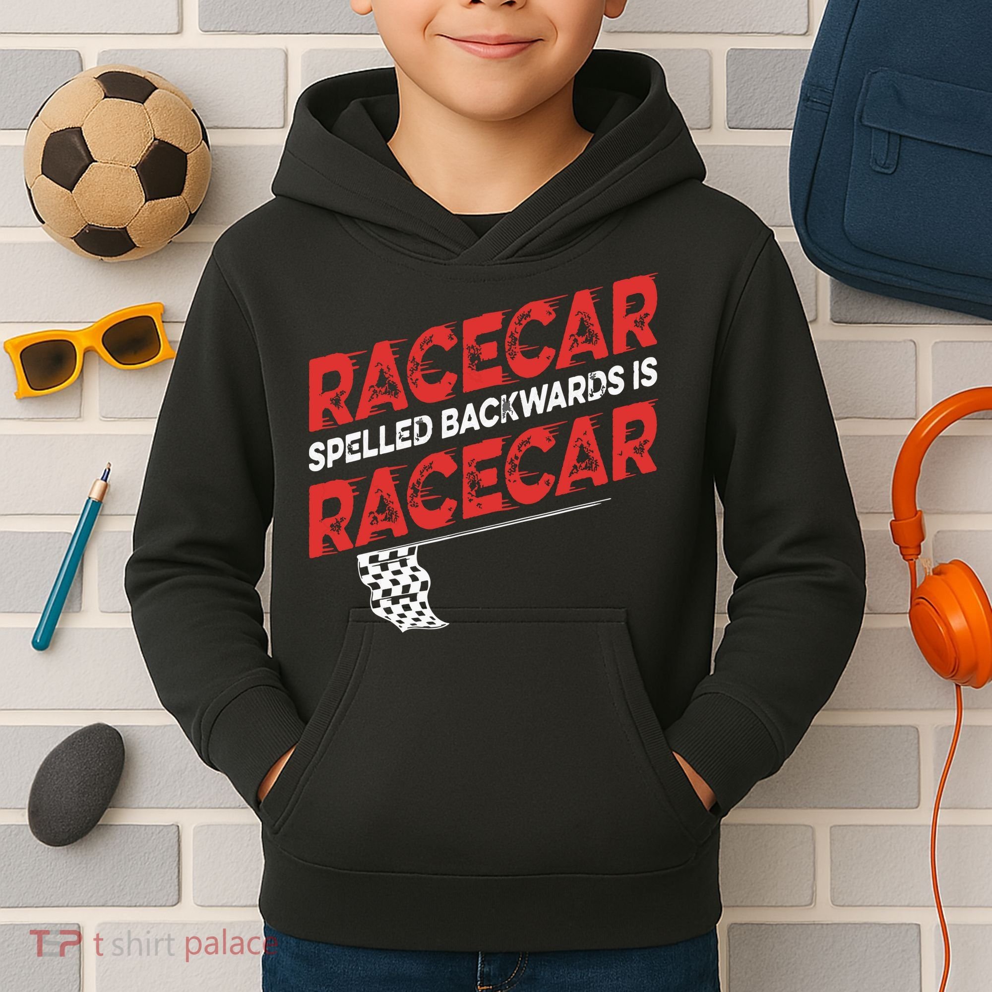 Race Car Lovers Car Racing Apparel Racecar Spelled Backwards Kids Hoodie