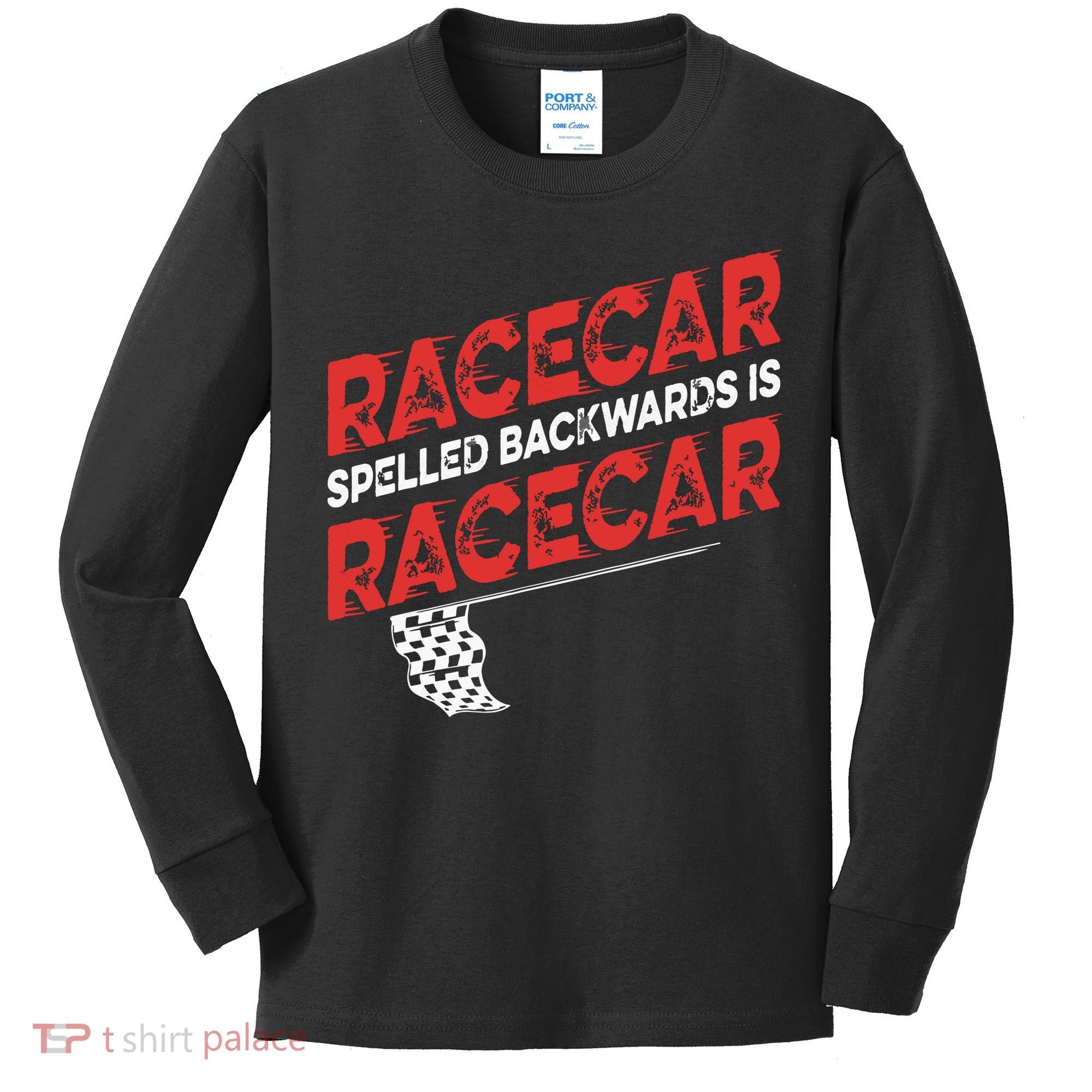Race Car Lovers Car Racing Apparel Racecar Spelled Backwards Kids Long Sleeve Shirt