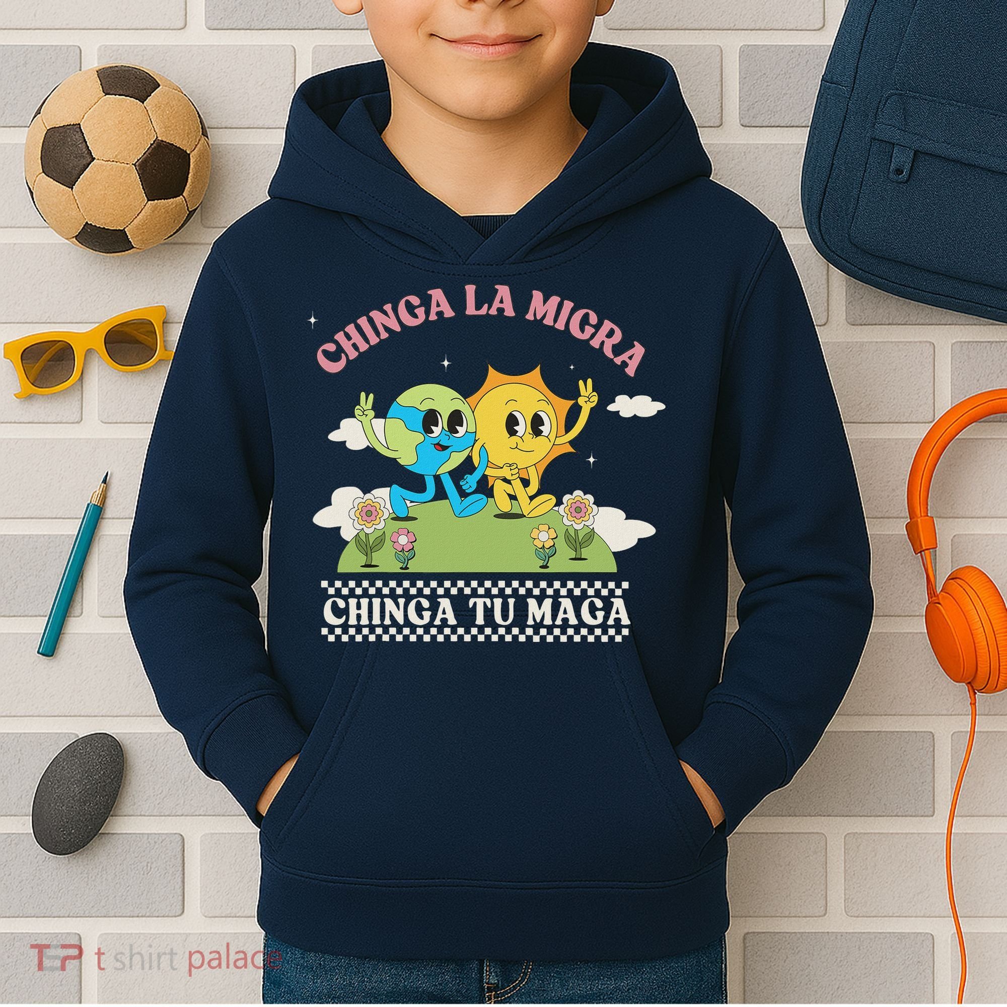 Retro Chinga La Migra Chinga Tu Maga Kids Hoodie