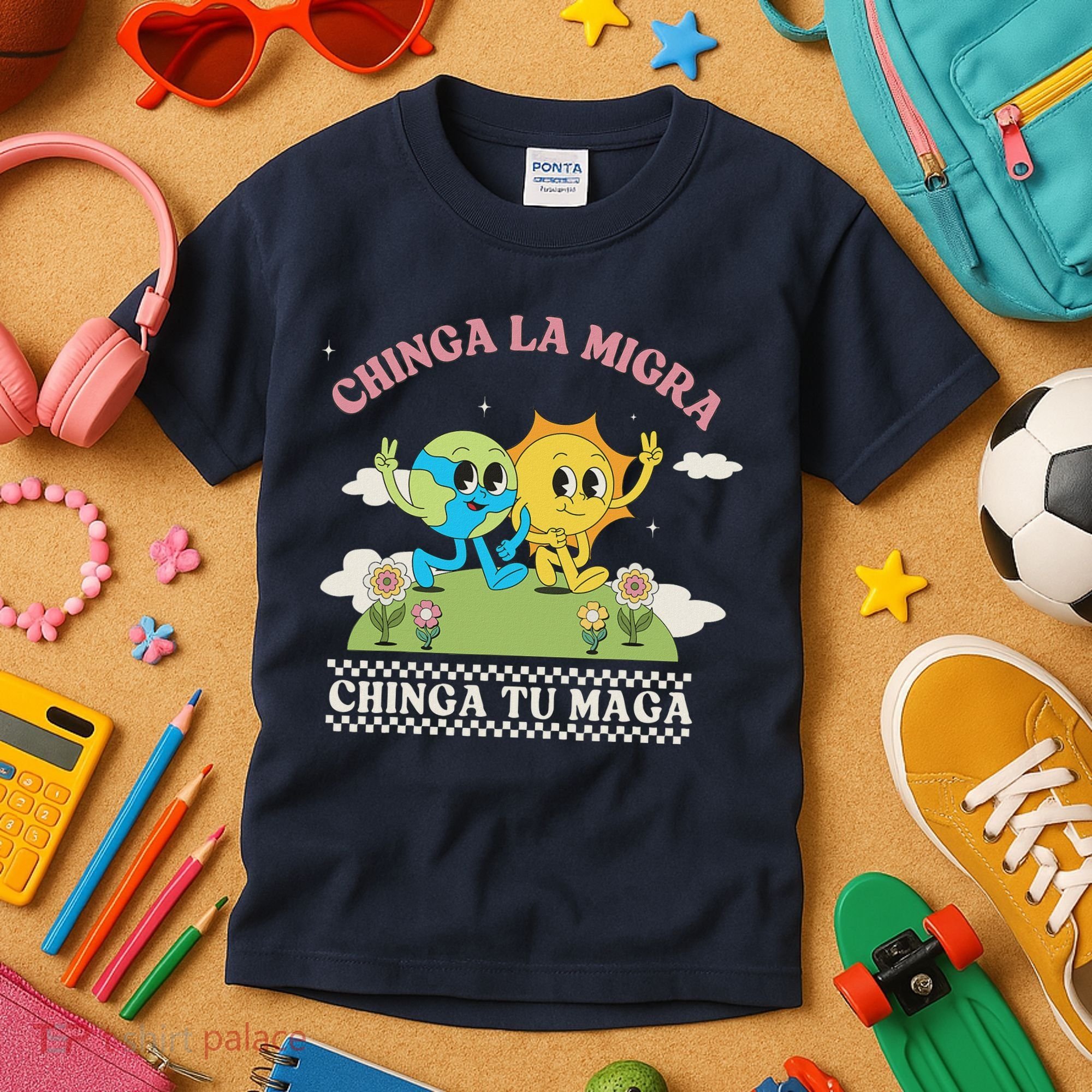 Retro Chinga La Migra Chinga Tu Maga Kids T-Shirt