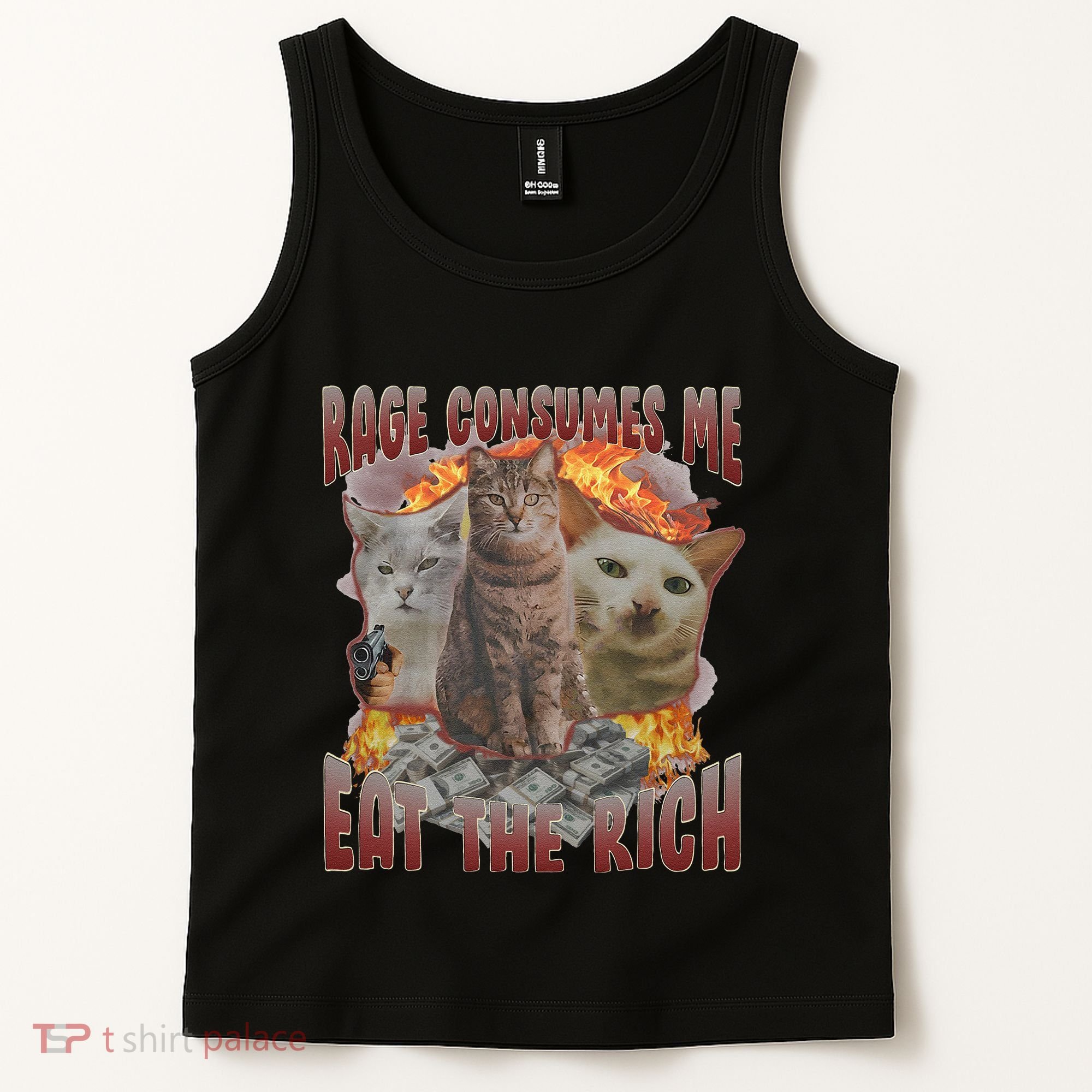 Rage Consumes Me Eat The Rich Feminist Funny Cat Meme Tank Top