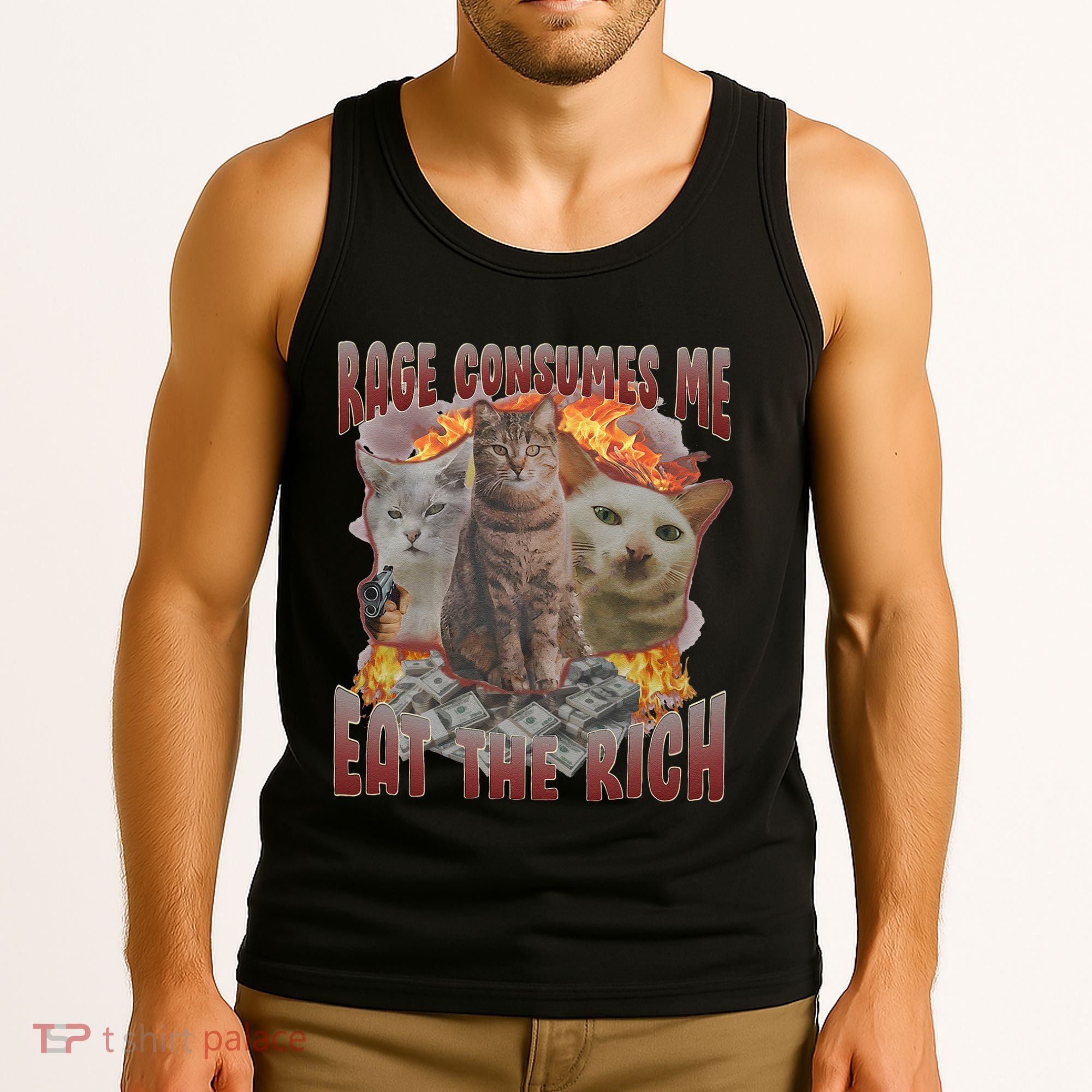 Rage Consumes Me Eat The Rich Feminist Funny Cat Meme Tank Top