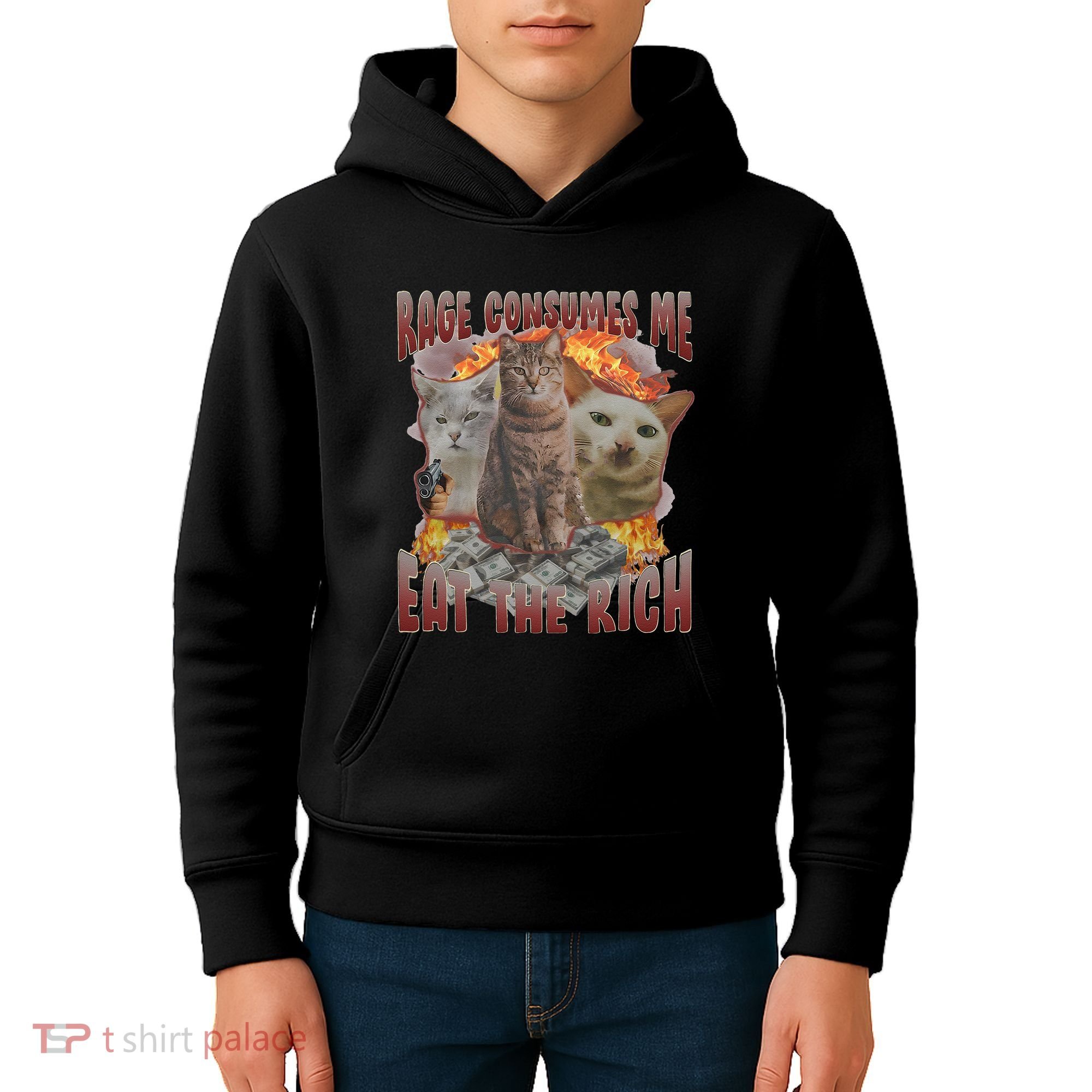 Rage Consumes Me Eat The Rich Feminist Funny Cat Meme Kids Hoodie