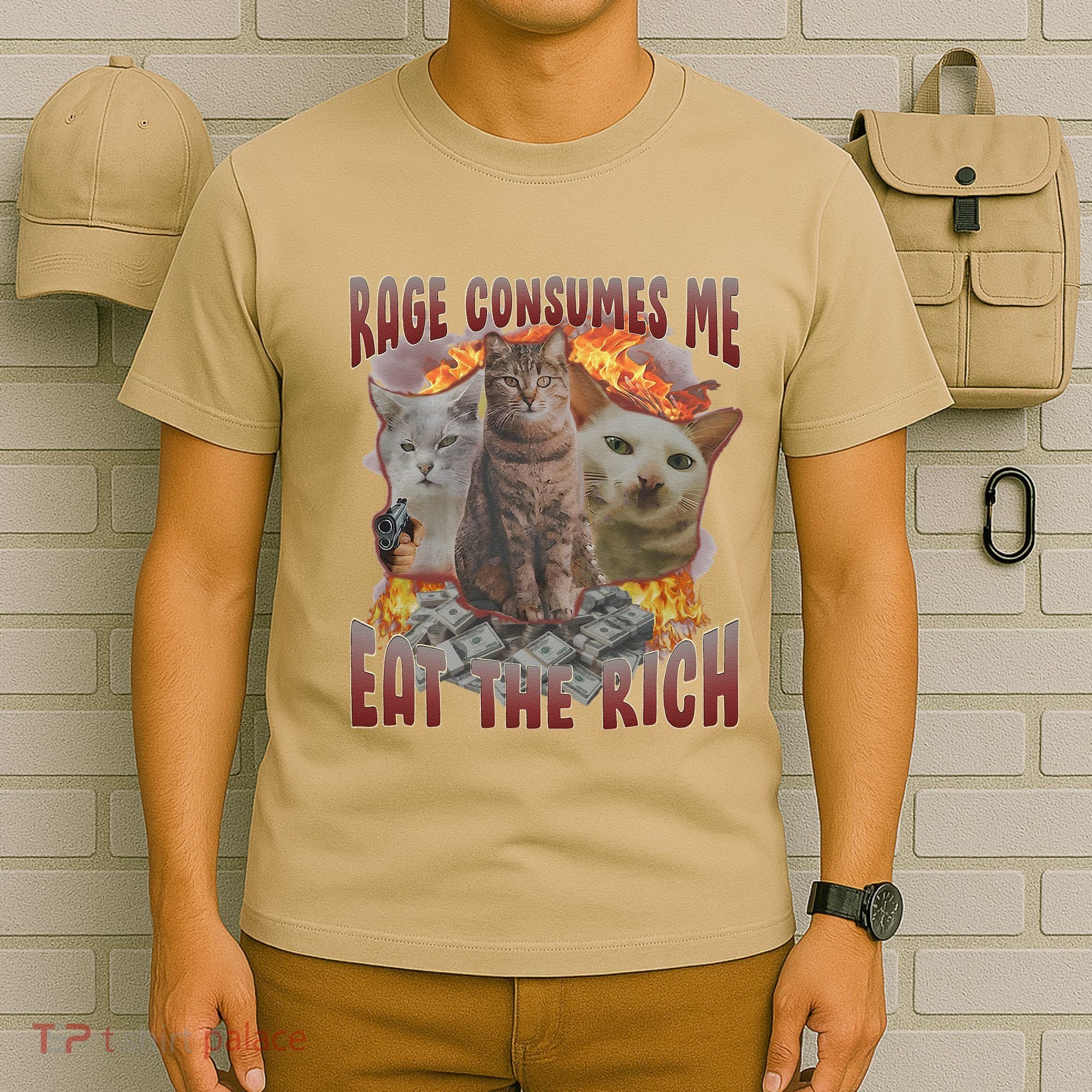 Rage Consumes Me Eat The Rich Feminist Funny Cat Meme T-Shirt
