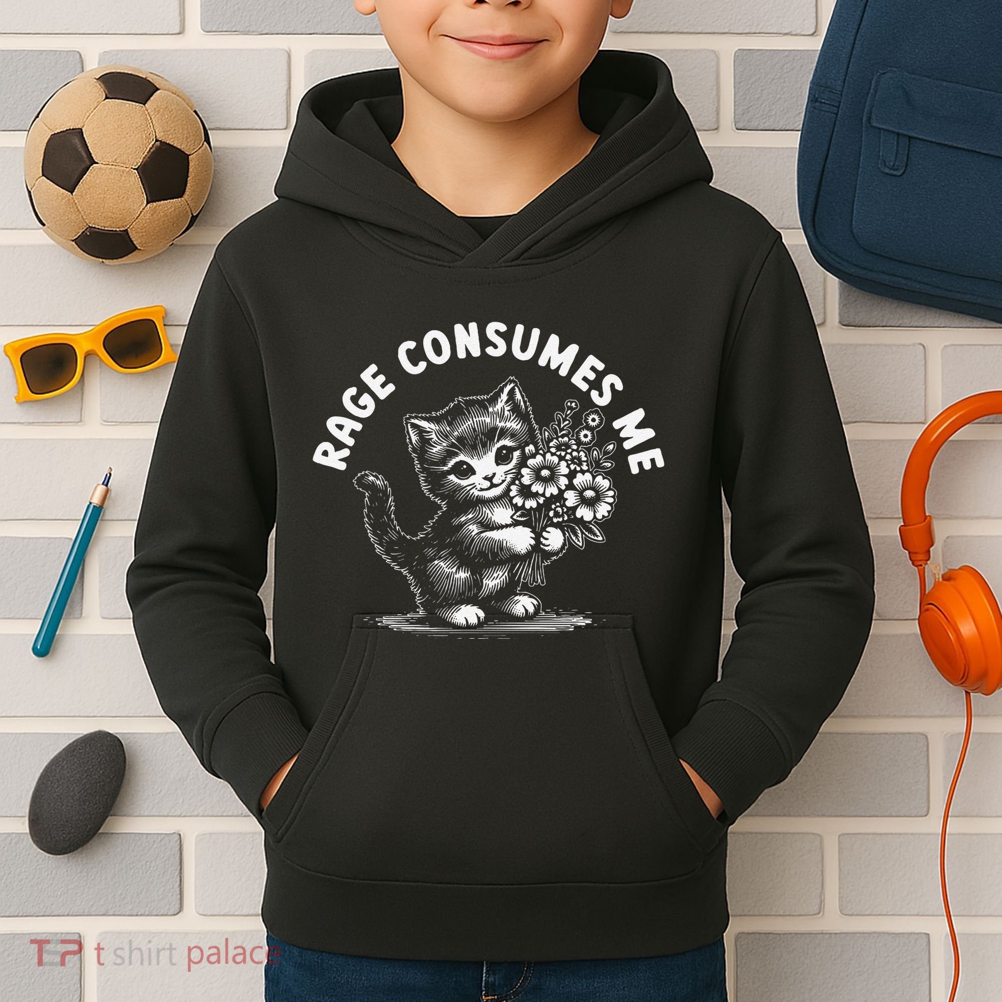 Rage Consumes Me Cat Funny Hilarious Kitten Meme Kids Hoodie