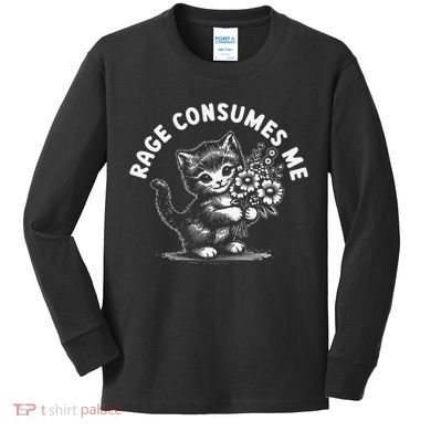 Rage Consumes Me Cat Funny Hilarious Kitten Meme Kids Long Sleeve Shirt
