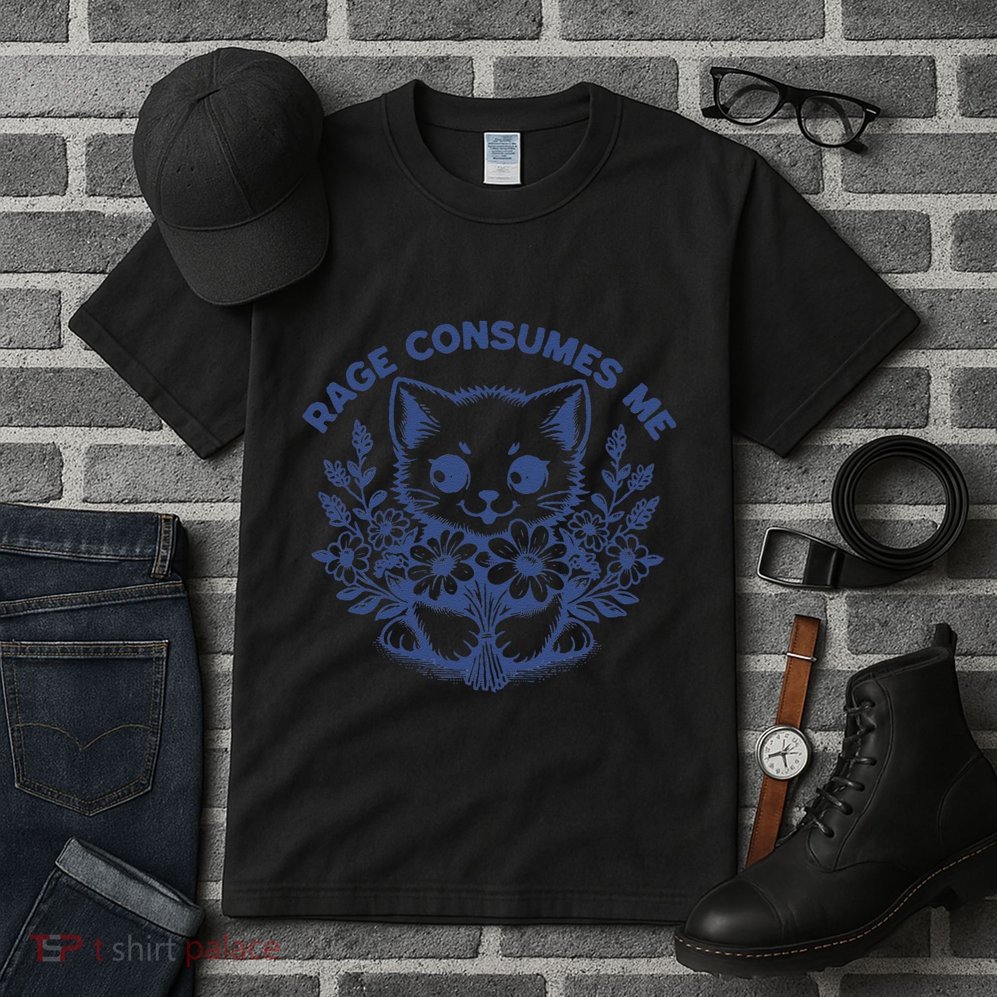 Rage Consumes Me Cat Flower Cute Kitty Cat Meme Funny Gift Tall T-Shirt