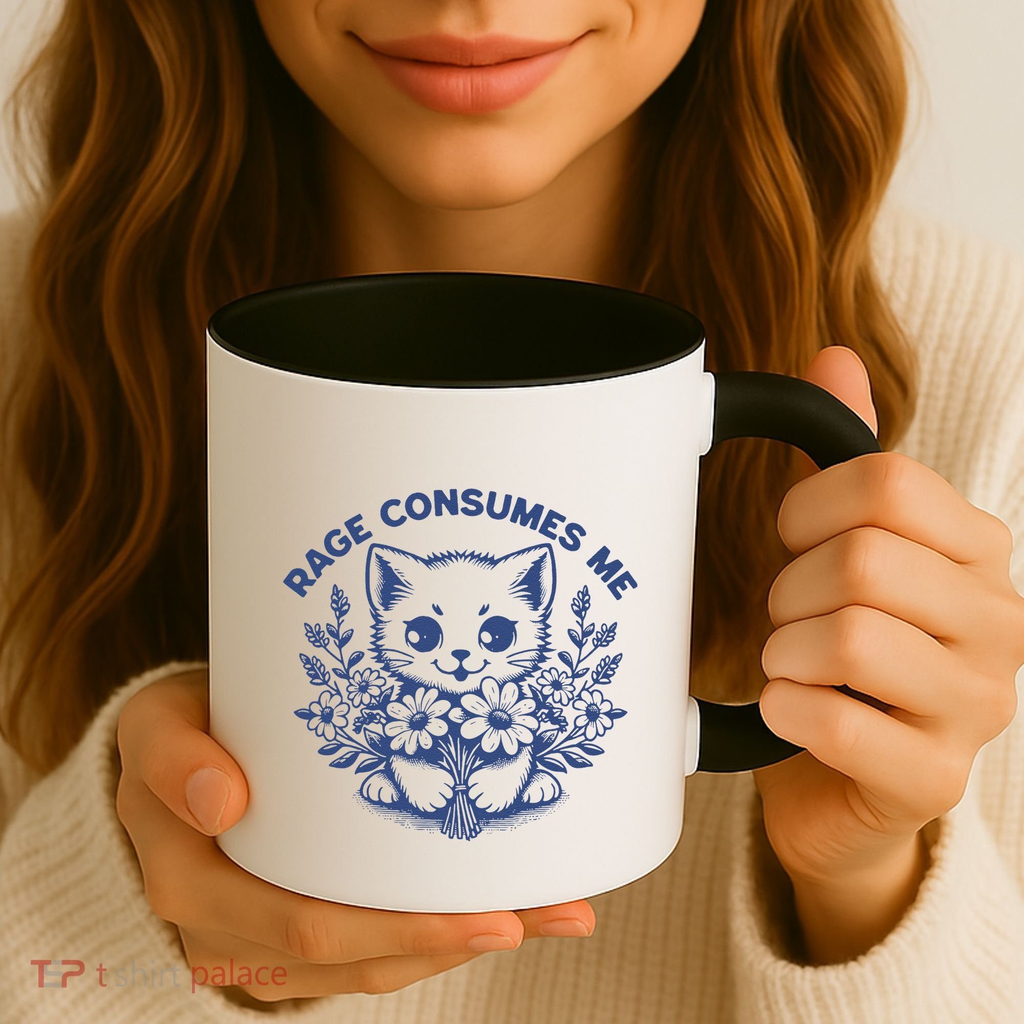 Rage Consumes Me Cat Flower Cute Kitty Cat Meme Funny Gift Coffee Mug