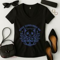 Rage Consumes Me Cat Flower Cute Kitty Cat Meme Funny Gift Women's V-Neck T-Shirt thumb 2