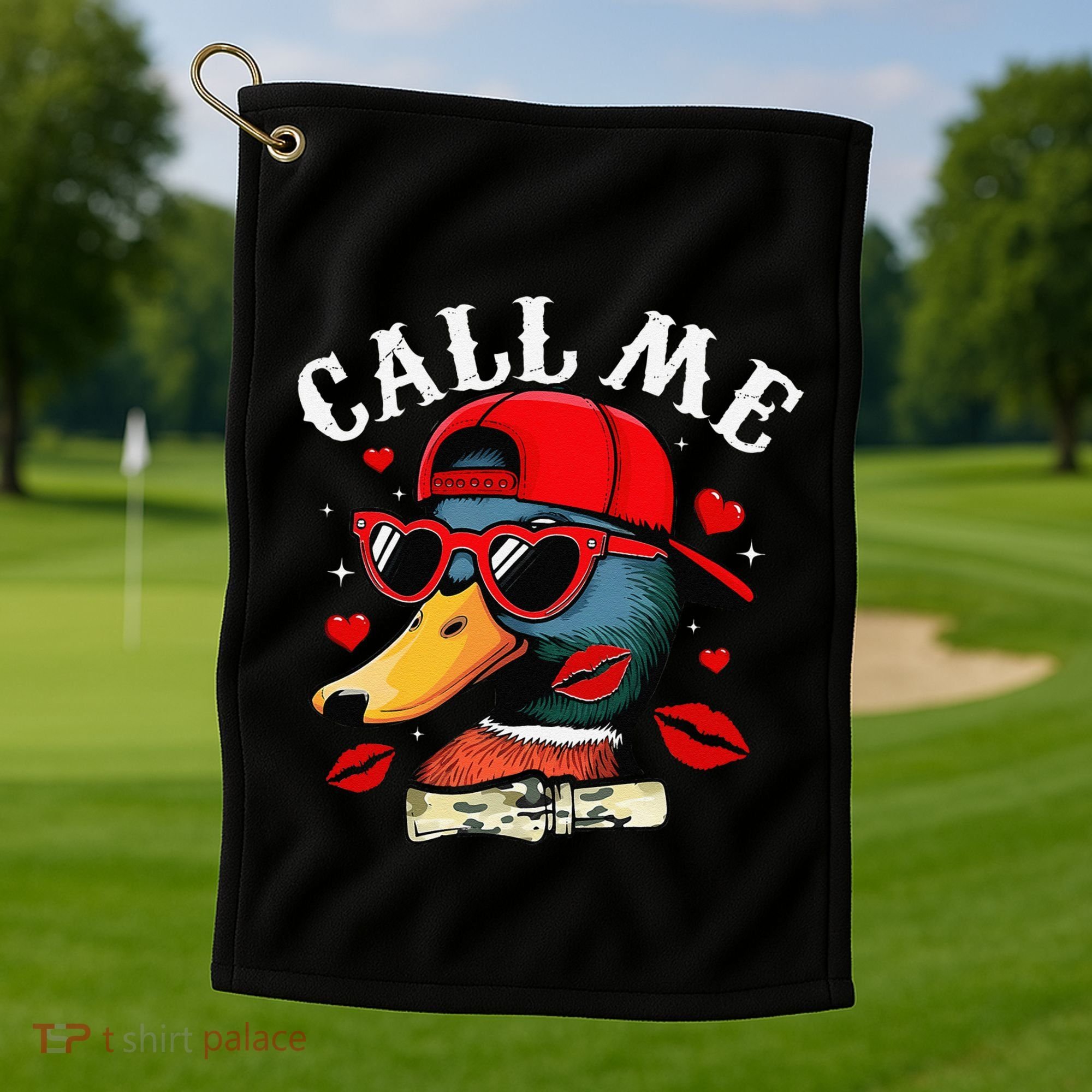 Retro Call Me Valentines Duck Hunting Southern Golf Towel